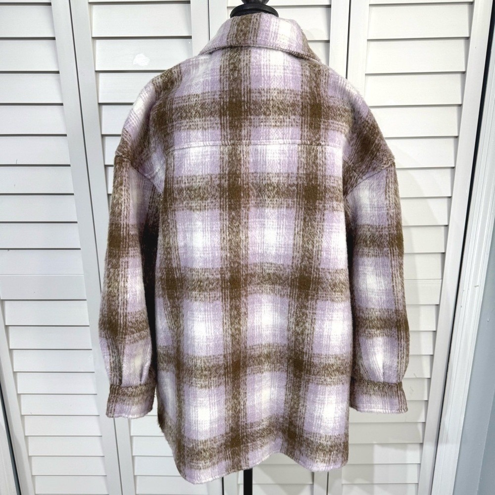 Bagatelle Womens Plaid Shacket M Purple Brown Oversized Flannel Fall Jacket Coat - Picture 6 of 11